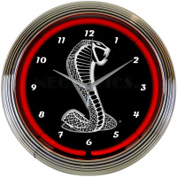 Ford Shelby Cobra Red Neon Wall Clock with Chrome Rim - 15" Round
