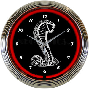 Ford Shelby Cobra Red Neon Wall Clock with Chrome Rim - 15" Round