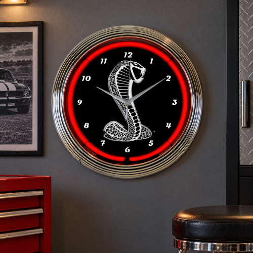 Ford Neon Wall Clock - Shelby Cobra Red 15 Inch Round