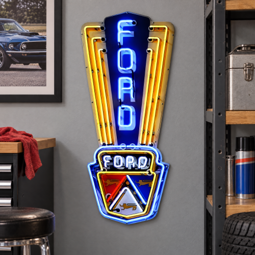 Ford Neon-Style Custom-Shaped Printed Metal Sign - 11" x 23"