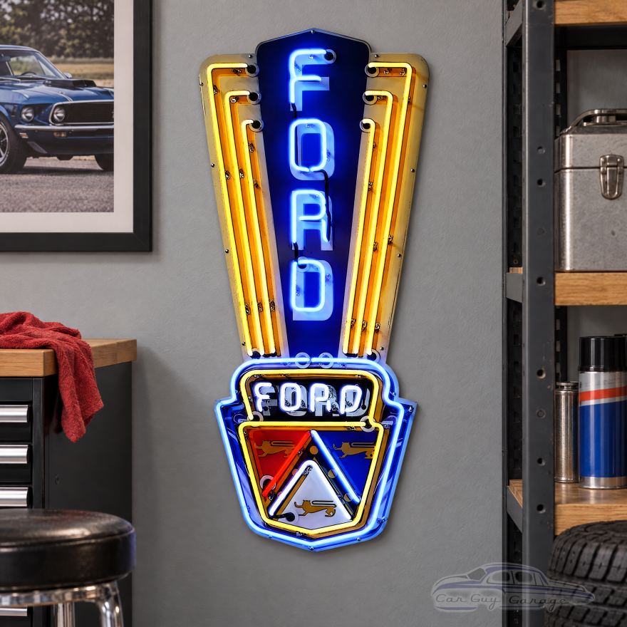 Ford Neon-Style Custom-Shaped Printed Metal Sign - 11" x 23"