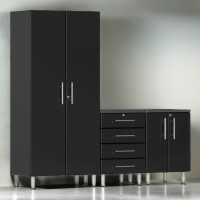 Black Modular 3-Piece Garage Cabinet Set with Tall Closet & 4-Drawer