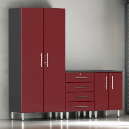 Red Modular 3 Piece Set of Garage Cabinets