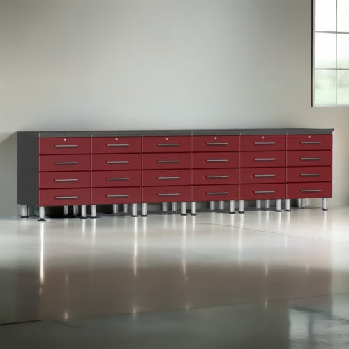 Red Modular 8 Piece Dual Garage Workstation Kit