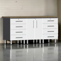 White Modular 71 in. 4-Piece Garage Workbench Cabinet Set, Bamboo Top