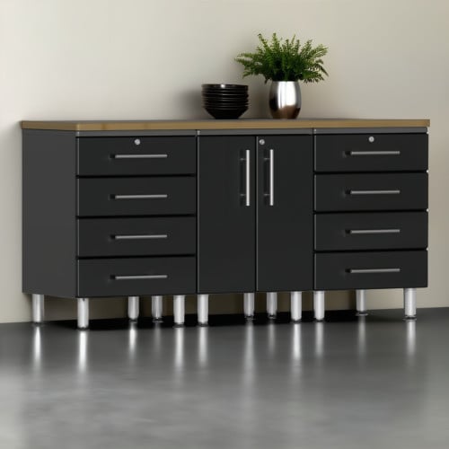 Black Modular 4 Piece Garage Workstation Kit