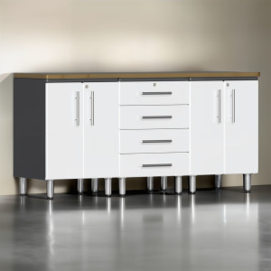 White Modular 4-Piece 71 in. Locking Workbench Cabinet Set, Bamboo Top