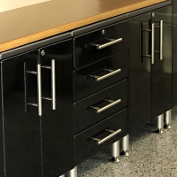 Black Modular 4-Piece Garage Cabinets Workbench Set, 71in Bamboo Top
