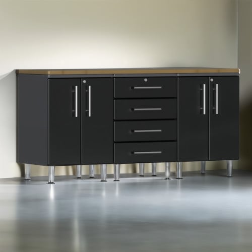 Black Modular 4 Piece Garage Workstation Kit