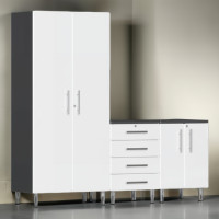 White Modular 3-Piece Garage Cabinet Set with Tall Closet & Drawers