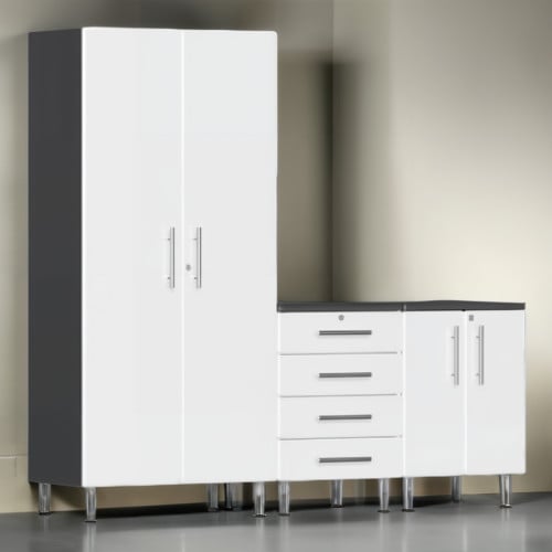White Modular 3 Piece Set of Garage Cabinets