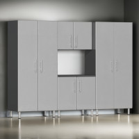 Silver Modular Locking 4-Piece Garage Cabinet Set with 2 Tall Closets