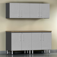 Silver Modular 5-Piece Garage Workbench Cabinet Set with Bamboo Top