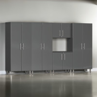 Grey Modular 5-Piece Garage Cabinet Set: 3 Tall, 1 Wall, 1 Base