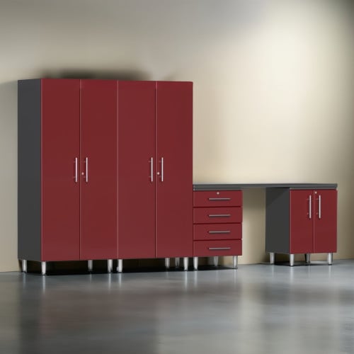 Red Modular 5 Piece Set of Garage Cabinets