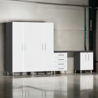 White Modular 5-Piece Garage Cabinet Workbench Set