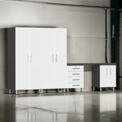 White Modular 5 Piece Set of Garage Cabinets