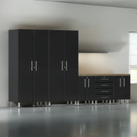 Black Modular 6-Piece Garage Storage Cabinet Set with Workbench