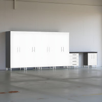 White Modular 7 Piece Set of Garage Cabinets