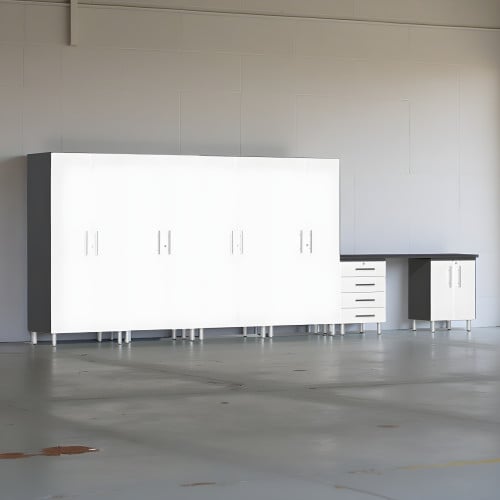 White Modular 7 Piece Set of Garage Cabinets