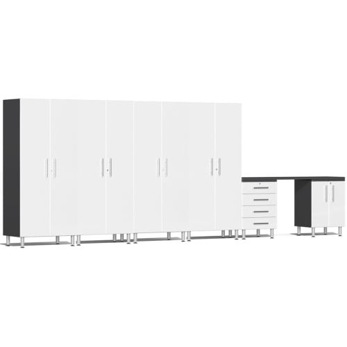 White Modular 7 Piece Set of Garage Cabinets