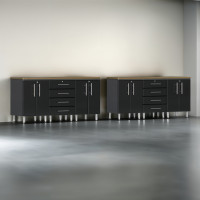 Black Modular Garage Cabinets & Workbench 8-Piece Set with Bamboo Tops