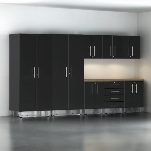 Black Modular 9 Piece Set of Garage Cabinets