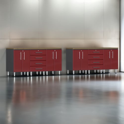 Red Modular 8 Piece Dual Garage Workstation Set