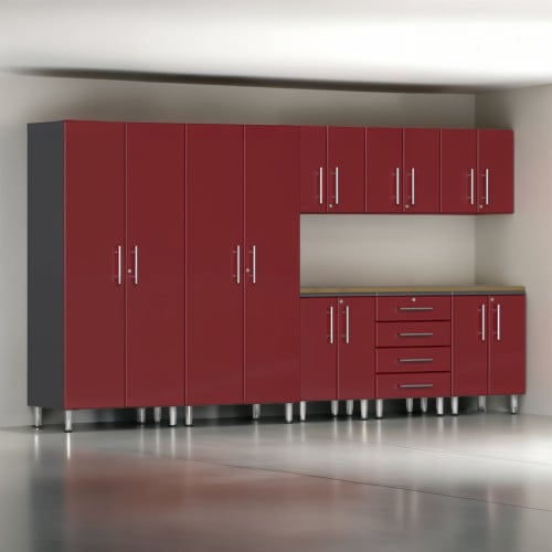 Red Modular 9 Piece Set of Garage Cabinets