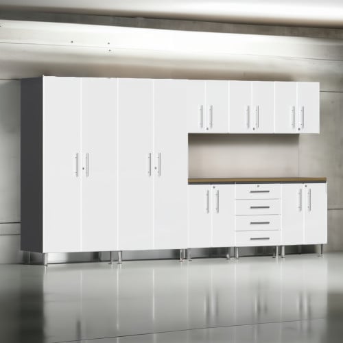 White Modular 9 Piece Set of Garage Cabinets