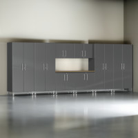 Grey Modular 9-Piece Garage Cabinet Kit with Worktop