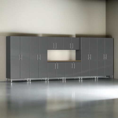 Grey Modular 9 Piece Garage Cabinet Kit with Worktop