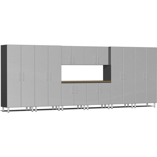 Silver Modular 9 Piece Garage Cabinet Kit with Worktop