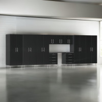 Black Modular 11-Piece Garage Cabinet Set with Drawers & Workstation