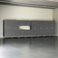 Grey Modular 11-Piece Garage Cabinet Set with Closets & Bamboo Worktop
