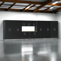 Black Modular 12-Piece Locking Garage Cabinet System with Workbench