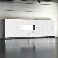 White Modular Ulti-Mate 12-Piece Garage Cabinet Set with Bamboo Top
