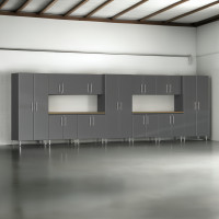 Grey Modular 13-Piece Garage Cabinets Storage System with Workbench