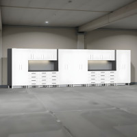 White Modular 18-Piece Lockable Garage Cabinet System with Worktops