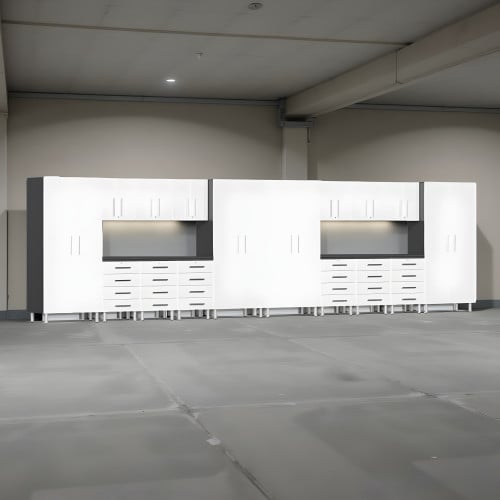 White Modular 18-Piece Lockable Garage Cabinet System with Worktops