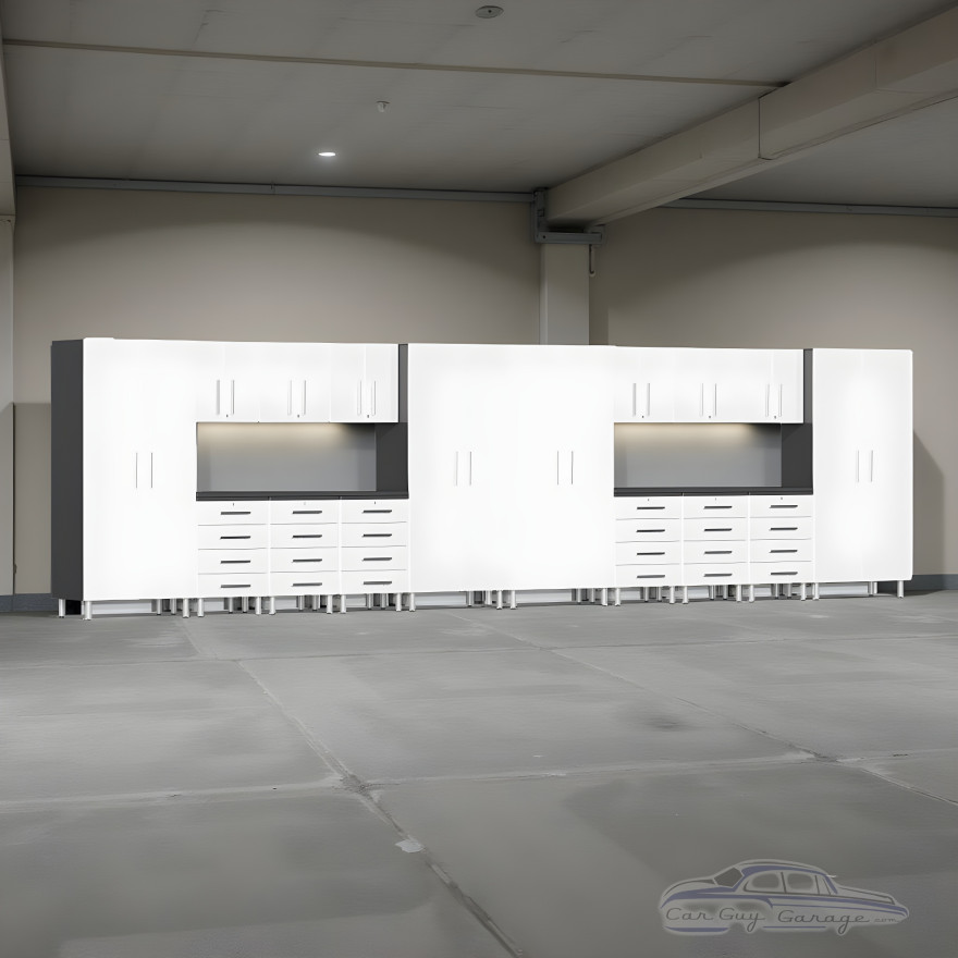 White Modular 18-Piece Lockable Garage Cabinet System with Worktops