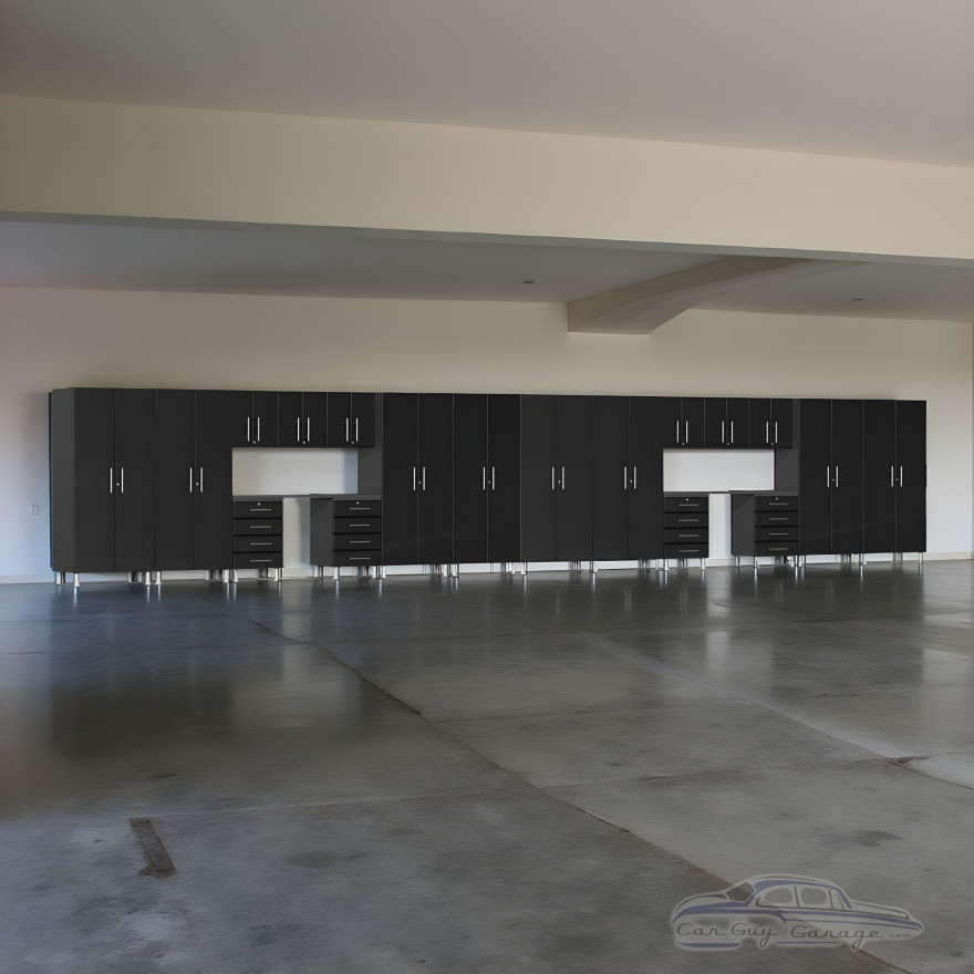 Black Modular 20-Piece Garage Cabinet Set with Tall Closets & Worktops