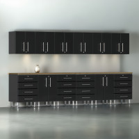 Black Modular 14-Piece Garage Cabinet Set with Bamboo Workbench Top