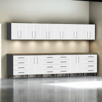 White Modular 14-Piece Garage Cabinet Set with Bamboo Worktops