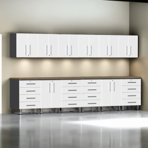 White Modular 14 Piece Set of Garage Cabinets