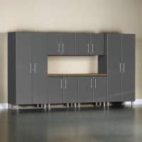 Grey Modular 7 Piece Garage Cabinet Kit with Workstation