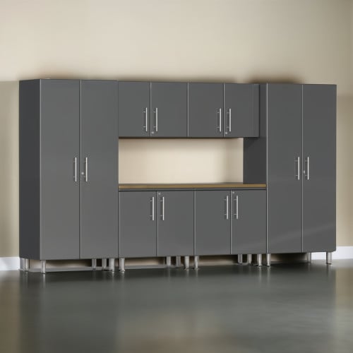 Grey Modular 7 Piece Garage Cabinet Kit with Workstation