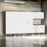 White Modular 7-Piece Garage Cabinet Set with Tall Closets
