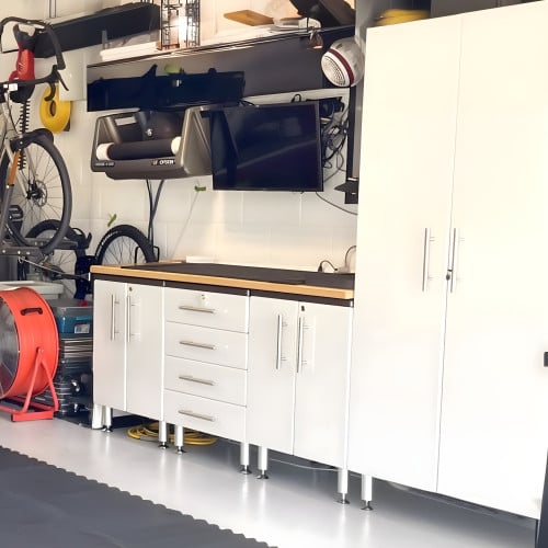 White Modular 5 Piece Set of Garage Cabinets