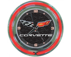 Corvette C6 Neon Clock - 14 inch Diameter - Black